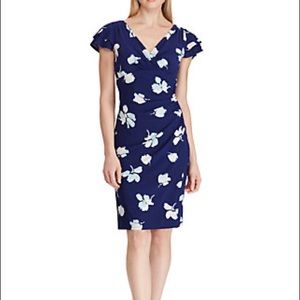 NWT Lauren Ralph Lauren Floral Ruched Jersey Dress